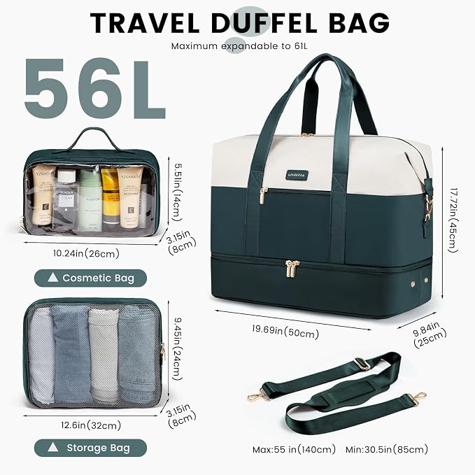 LOVEVOOK Weekender Bag for Women, Large Duffle Bag for Travel with 2 Packing Cubes, Carry on Overnight Bag with Shoe Compartment, Mom Hospital Bags for Labor and Delivery