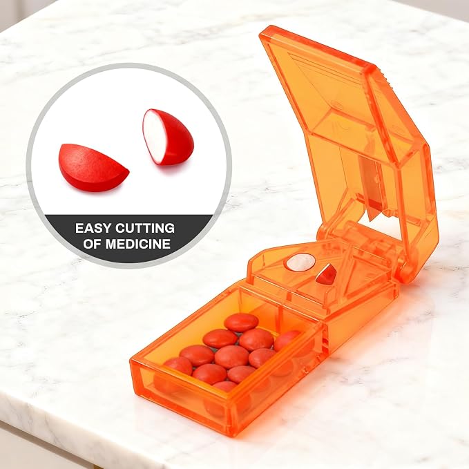 Ultrassist Pill Cutter and Splitter for Cutting Small or Large Pills, Accurate Medicine Splitter with Stainless Steel Blade, Transparent Vitamins Slicer Assorted Colors