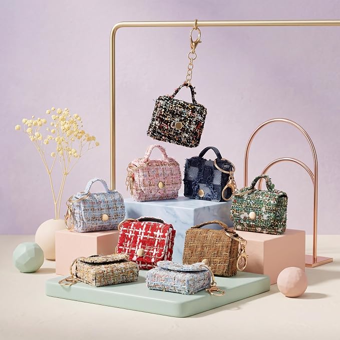 Liliaafar 8 Pcs Mini Backpack Keychain Mini Coin Purses for Women Cute PU Leather Makeup Bag with Keychain, Multi Pocket Card Holder Cable Organizer Giftable Zipper Pouch (Elegant Tweed)