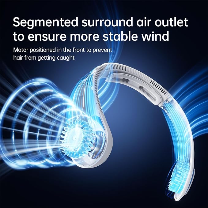 JISULIFE Portable Neck Fan Upgraded: Neckbrace Hands-Free, 5-Speed 5000 mAh | 16.5H Max Runtime, Personal Wearable Bladeless Rechargeable Fan for Outdoor/Travel/Concerts, Gifts for Women Men - Foggy Grey