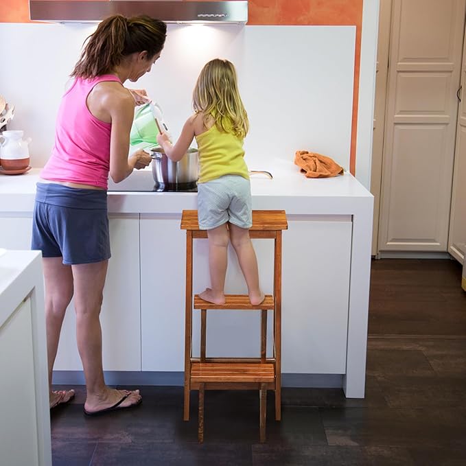Costzon Folding 3 Step Stool, 3 in 1 Wooden Step Ladder with Handle, Non-Slip Pedal, Multifunctional Storage Shelf, Flower Rack for Kitchen, Library, Garage, Foldable Step Stool for Adults Kids