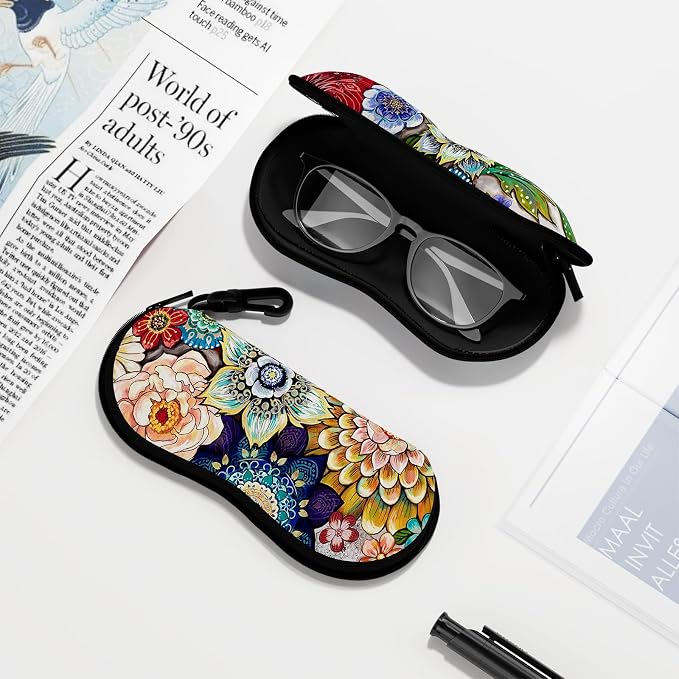Sunglasses Soft Case, Ultra Light Portable Neoprene Zipper Glasses Case for Men Women