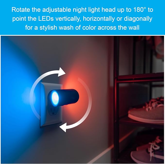 GE Directional Plug in Wall Sconce Night Light, Adjustable Swivel Accent Lighting with Dusk to Dawn Sensor, Dimmable Warm White & Optional Color Changing LEDs for Hallways & Bedrooms, 1-Pack, 82573
