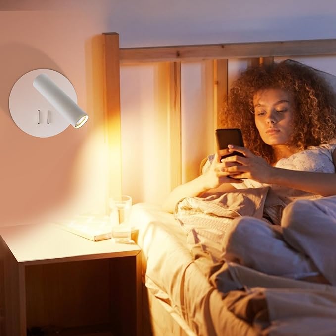 ZEROUNO Bedroom Wall Lamp with Switch Reading Light Hardwired Sconces Which Angle Adjustable for Bed-Side Interior Design (White)