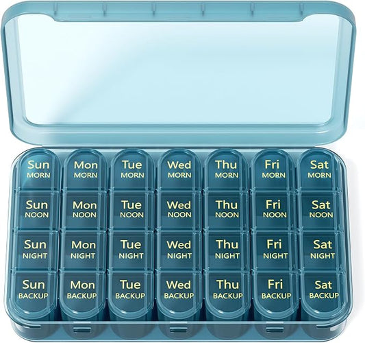 Zoksi Pill Organizer 4 Times a Day, 7 Day Pill Box with Removable Daily Cases, Large Medicine Organizer for Pills, Vitamins and Supplements, Easy Open 180 Degree Lids, Travel Pill Case