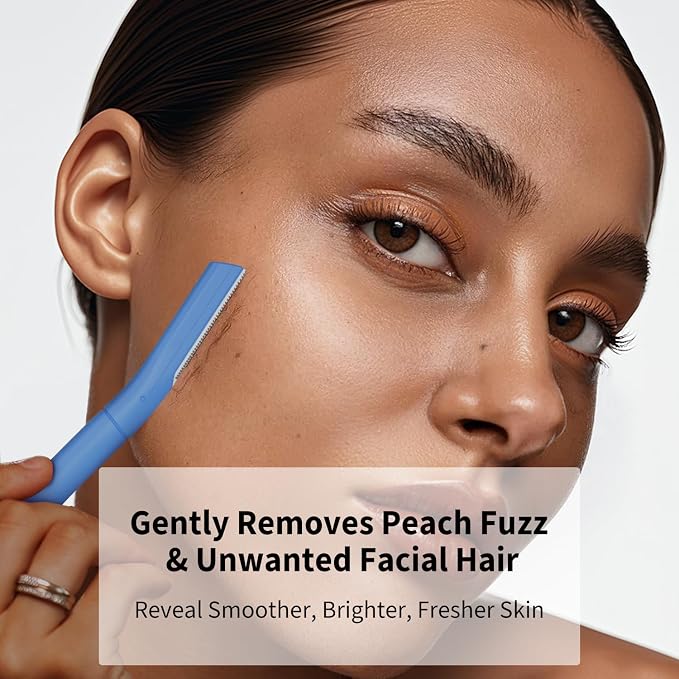 Dermaplane Razor for Women, Facial Razor, Peach Fuzz Remover, 10ct Navy | Disposable Dermaplaning Tool for Facial Hair Removal & Exfoliation, Microblade Design, Easy Replacement for Home & Travel
