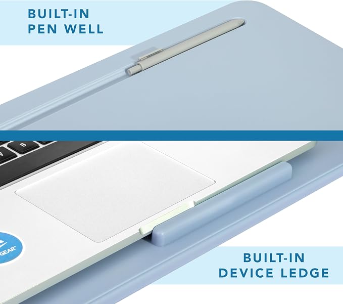 LAPGEAR The Original Lap Desk – Sky Blue, Fits 17" Laptops | Microbead Cushion, Device Ledge, Built-In Pencil Tray, Carry Handle
