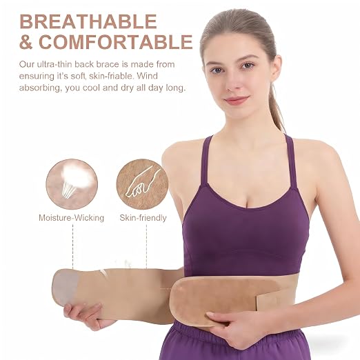 RANDY SUN Lower Back Brace for Female Workers - Breathable & Lightweight Posture Corrector, Adjustable andInvisible for Daily Wear Pain-Free All Day Wear, Beige,M-L
