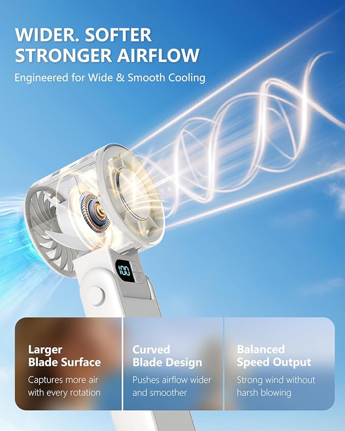 Portable Handheld Fan with Cooling Plate, 199-Speed Stepless Control, 3-in-1 Foldable Fan for Handheld/Desktop/Neck, Powerful Airflow Personal Fan for Travel, Makeup, Outdoor, Summer Essentials
