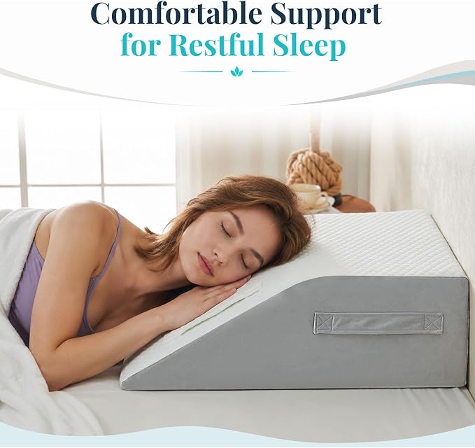 Yojoker Leg Elevation Pillow Blood Circulation, Memory Foam Wedge Pillow for Legs Swelling, Leg Elevation Pillows for After Surgery, Knee Wedge Pillow for Sleeping Back Hip Ankles Relief White/Grey