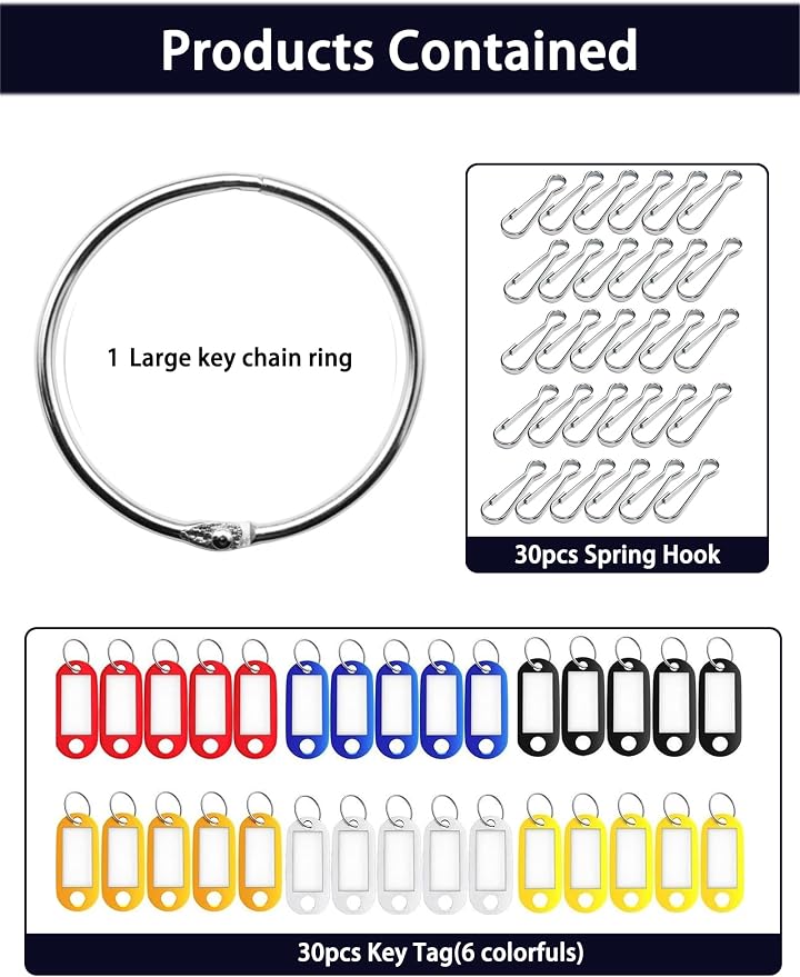 Portable Key Organizer, Key Organizer Keychain,30 Key Tags with Ring and Individual Spring Hooks,1 Key Holder,Suitable for Company, Home,Multiple Keys, Office, Janitor, Hotel, Apartments KeyManagement