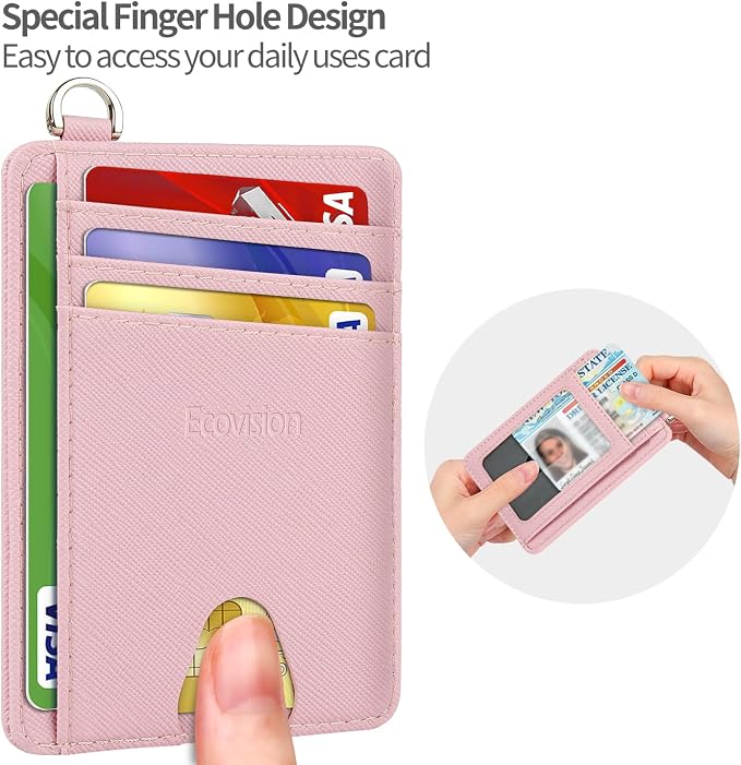 Slim Minimalist Front Pocket Wallet, RFID Blocking Credit Card Holder Wallet with Detachable D-Shackle for Men Women