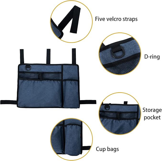 Caroo Walker Bag Basket with Cup Holder Suit for Adult Folding Walkers Rollator Organizer Carry Storage Pouch Water-Resistant Armrest Accessories for Seniors, Elderly, Handicap, Blue