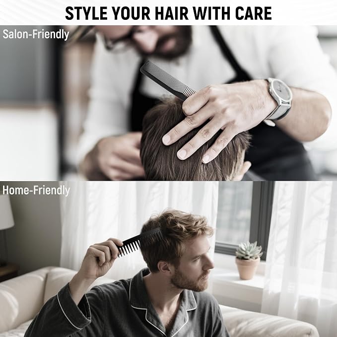3PCS Comb Set Hair Combs for Men, Fine and Wide Tooth Comb, Roller Brush for Adding Volume, Hair Styling Mens Comb for Styling and Grooming, Frosted Texture