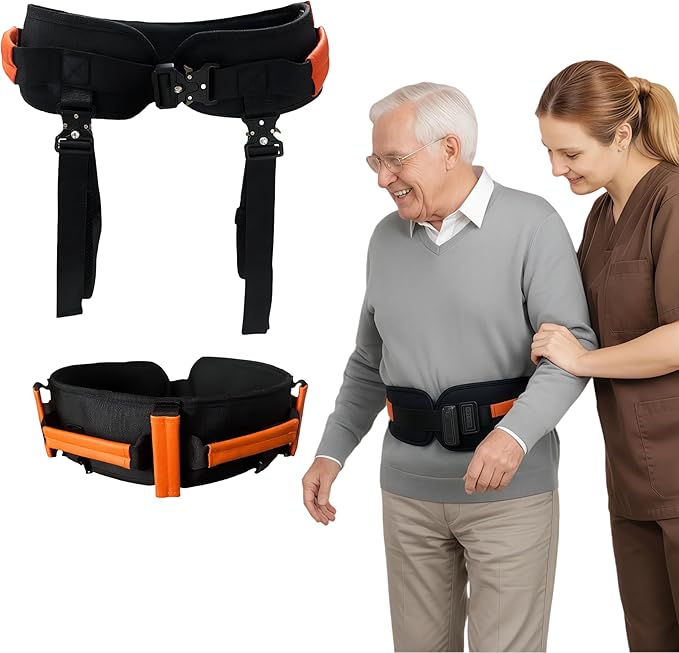 Upgraded Gait Belt with Metal Buckle, Transfer Belt with Handles and Leg Straps, Lift Belt for Seniors, Walking Support, Mobility and Elderly Assistance (Orange, Medium)