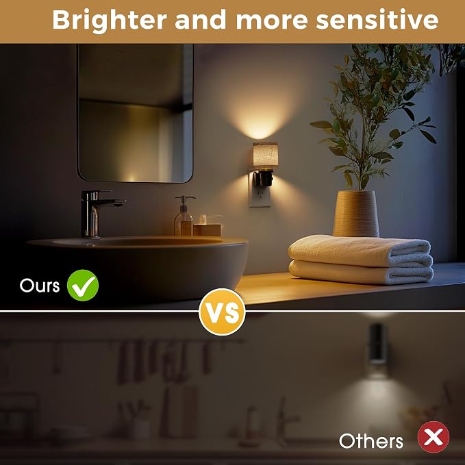 L LOHAS LED Night Lights Plug into Wall,Linen Fabric Cylinder Night Light | 2 Pack Dusk to Dawn Sensor Vintage Nightlight, 3000K Soft Warm 0-100LM Dimmable, Decor for Bedroom Living Room Hallway