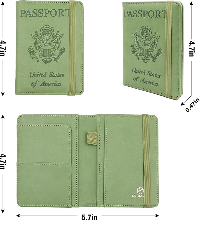 Melsbrinna Premium Leather Passport Holder Covers Case, Waterproof Rfid Blocking Travel Wallet Passport Holder with Pen Holder, Cute Passport Book for Women/Men