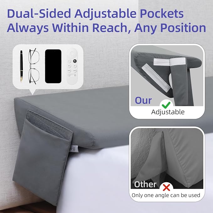 Vekkia King Bed Wedge Pillow for Headboard Gap, Mattress Gap Filler Pillow to Cover 0-6" Gap, Bed Wedge Gap Filler with High-Density Foam, Removable Washable Cover, Gray, 76"x10"x8.5"