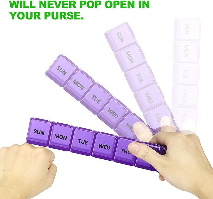 Pill Organizer 2P Purple XL Extra Large Weekly and Daily Pill Cases for Pills/Vitamin/Fish Oil/Supplements - 2P