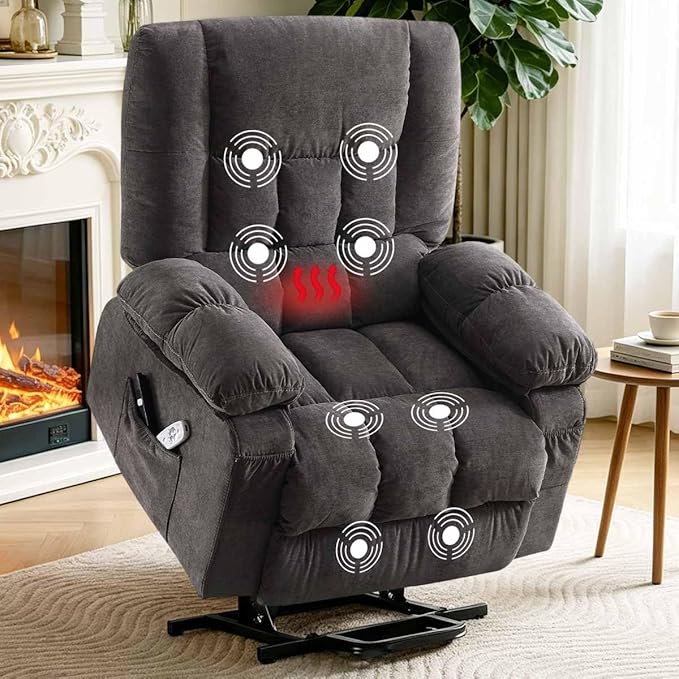 MAHOMICO Power Lift Recliner Chair for Elderly with Vibration Massage and Heating Functions, Electric Recliner Single Sofa with Side Pockets and USB Charge Port, Suitable for Living Room and Bedroom
