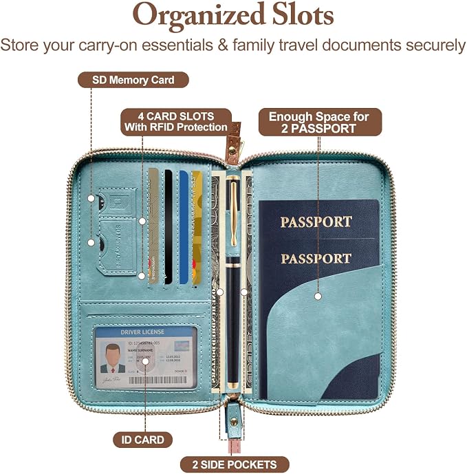 Passport Holder for Travel Women and Men RFID Blocking Passport Holder with Zipper Multi-functional Passport Wallet Passport Case Passport cover Travel Essentials