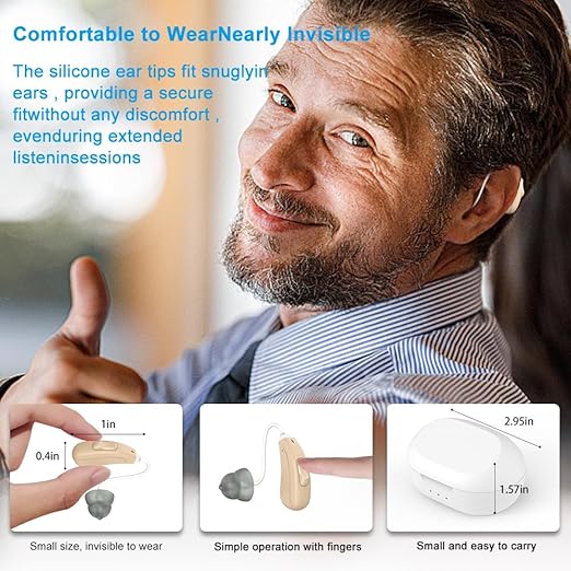 Not Amplifiers True Professional Hearing Aids for Seniors with Hearing Loss - 16-Channel DSP Noise Cancellation, OTC Rechargeable BTE Hearing Aids with Charging Case