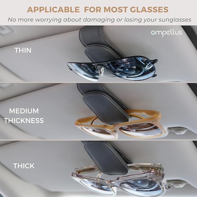 2 Pack Magnetic Leather Sunglass Holder, Eyeglass Hanger Clip for Car Sun Visor, Suitable for Different Size Eyeglasses (Beige, 2 Pack)