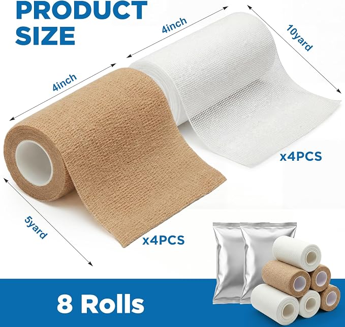 Geiserailie 4 Polls 4 Inch x 10 yd Unna Boot Bandage Gauze Dressing with Zinc Oxide, 4 Rolls 3.94 Inch Self Adhesive Cover Wrap, Provides Customized Compression, Soft Cast, Individually Packaged