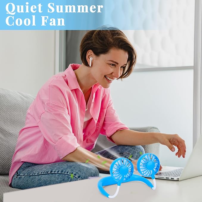 JUANANIUG Portable Neck Fan Rechargeable Personal HandFree Fan Mini USB Wearable Neckband Sport Fan 3 Speed Adjustable 360 Degrees Rotation Perfect for Working Traveling Office Reading (Blue)
