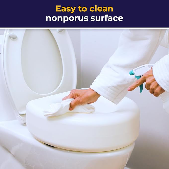 AquaSense 4-Inch Portable Toilet Seat Riser, Elevated Seat for Seniors | Elevated Seat Offers Easy Installation and Sturdy, Non-Skid Design for Round Toilets at Home or Away