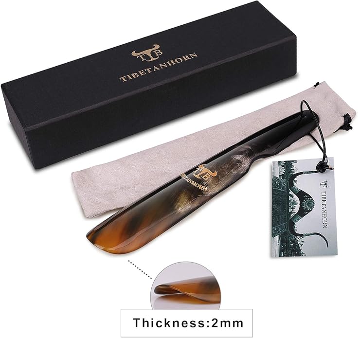 Shoe Horn, Hand Crafted Natural Tibetan Yak Horn Shoe Horns for Boots and All Shoes, Travel Size with Gift Box