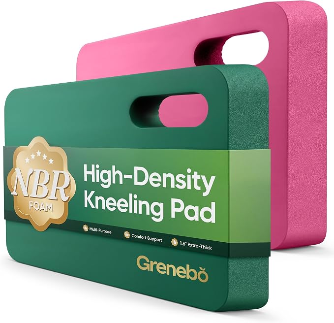 Grenebo 2-Pack Kneeling Pads, Extra Thick, 17.3 x 11 x 1.6 in, Green Pink | Soft NBR Foam Cushion for gardening kneeling pad use, Knee pad support for Gardening, Baby Bathing, Exercise and Work