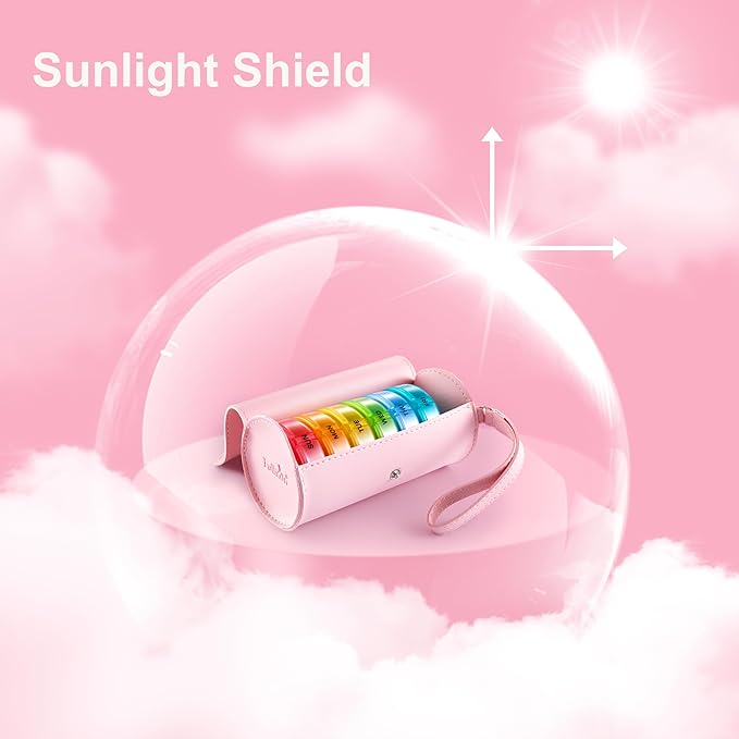 Fullicon PU Case Weekly Pill Box Organiser 2 Times A Day, Travel 7 Day Pill Boxes, Portable Tablet Organiser for Medicine, Medication, Vitamin, Fish Oil Supplements (Pink/Rainbow)