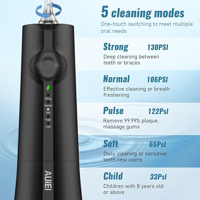 Water Flosser Pick for Teeth & Braces, 300ML Cordless Power Dental Flossers with 8 Jet Tips, Oral Irrigator 5 Pressure, IPX7 Waterproof, Portable for Home Travel
