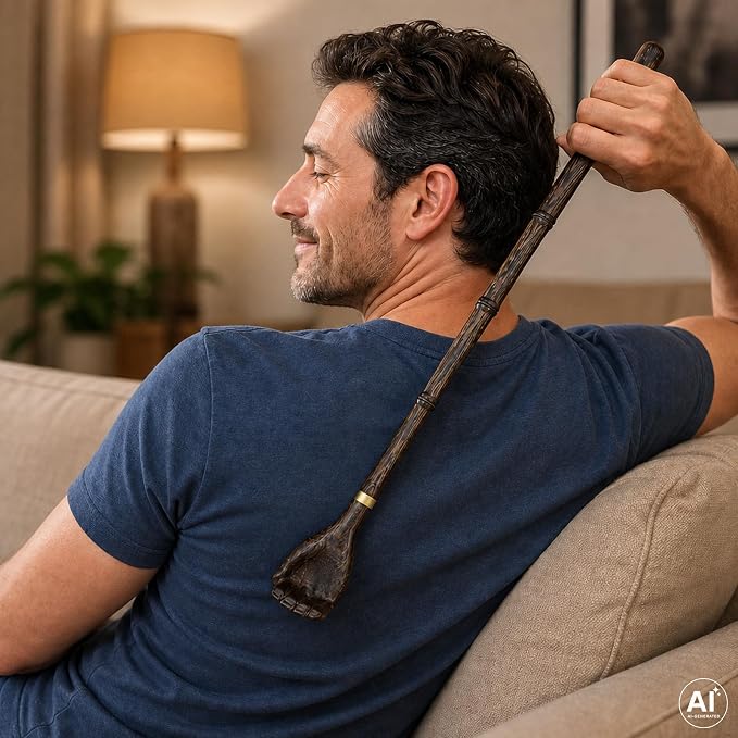 16.2 Inch Long Handle Wooden Back Scratcher, Wenge Hand Backscratcher for Adults