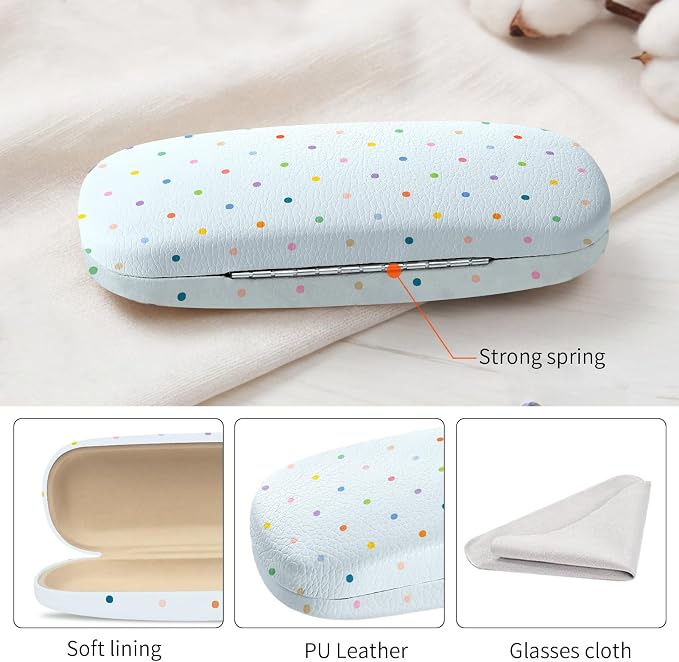 Glasses Case Hard Shell, Cute Sunglasses Case for Women Leather Protective Case for Eyeglass with Cleaning Cloth
