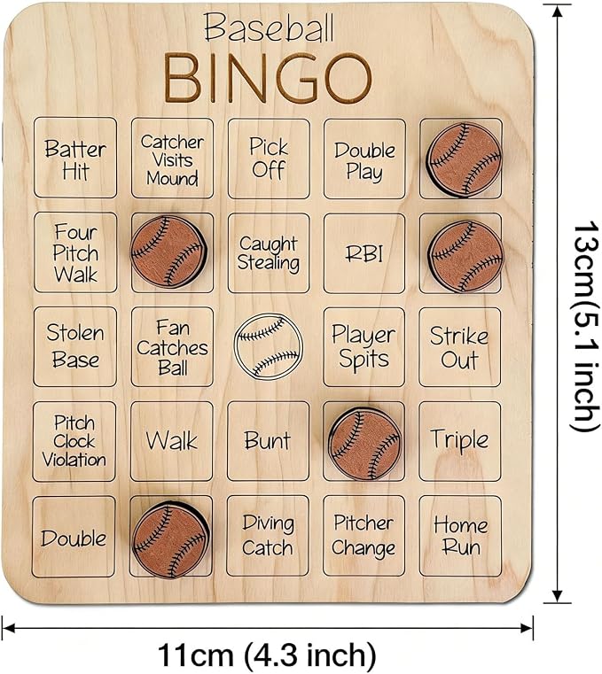 Sports Bingo Chess Game, Baseball Football Bingo Wooden Board Bingo Ball Game Set 4.3 * 5.1 inches, Adult Party Edition(Baseball)