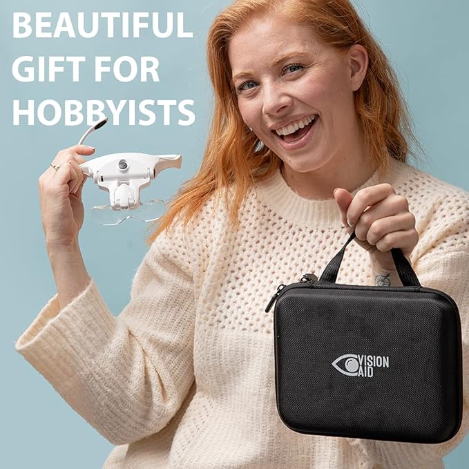 Vision Aid Magnifying Glasses with LED Light, 5 Lenses, Headband, Storage Case | Hands Free Lighted Head Mount Magnifier for Hobby Crafts Macular Degeneration Cross Stitch Diamond Painting Close Work