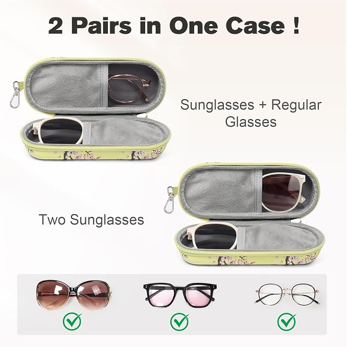 Double Eyeglasses Case, Dual Glasses Sunglasses Organizer with Zipper Closure, Eyewear Storage Box for Men Women Travel