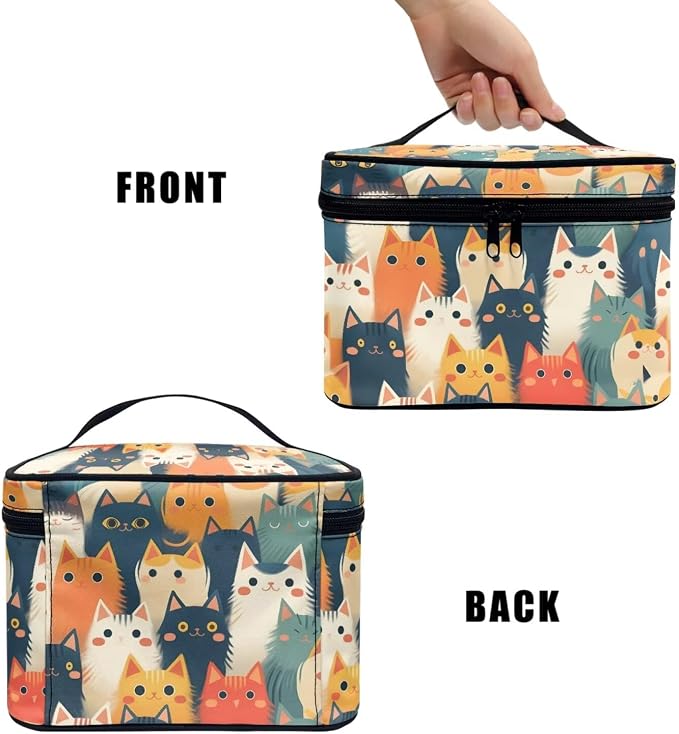 Kawaii Kitty Cats Large Makeup Bag Women Cosmetic Bags for Purse, Cartoon Colorful Cat Print Toiletry Bag for Women, Dopp Kit for Toiletries Accessories