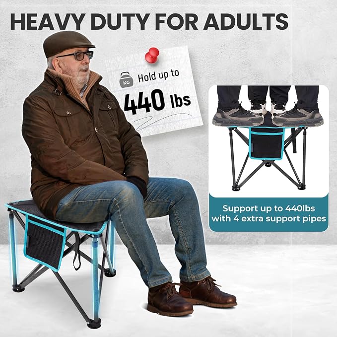 FUNDANGO Folding Tripod Stool, Lightweight Portable Fishing Chair with Thick Padded Seat, 440 Lbs Heavy Duty Outdoor Camping Chairs with Carry Bag for Walking Hunting Hiking Travel