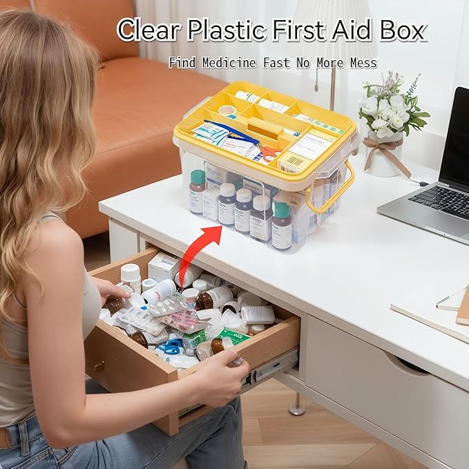 Pulseplay Clear Medicine Organizer Storage Box with Handle Protable Medicine Cabiner Organizer with Removable Tray Multipurpose Plastic Organizer Box for Home and Travel