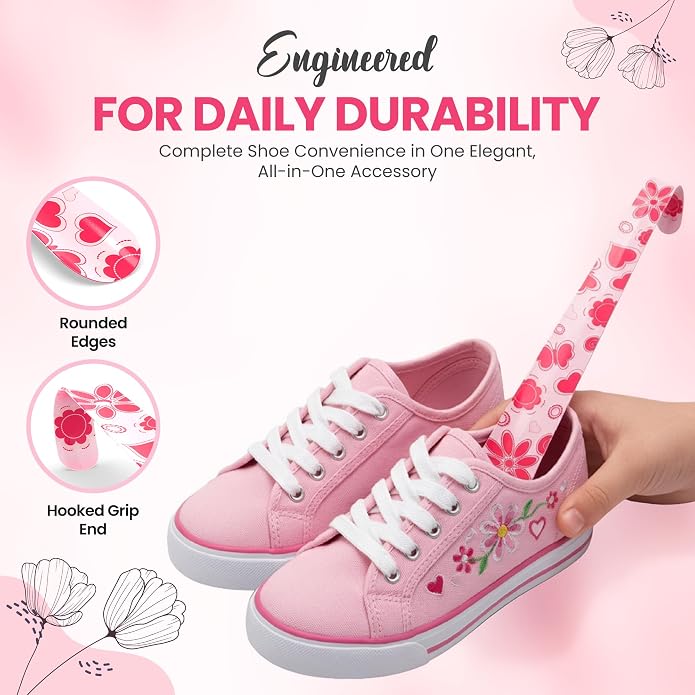 Premium Long Handle Metal Shoe Horn For Women, Seniors, Girls, Kids | 16.5" Inch Solid Shoehorn | Unbreakable, Unbendable (Pink)