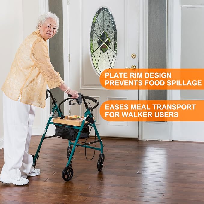Rollator Tray Table with 2pcs Straps,15.7x11.4" Bamboo Walker Tray | 15.7x11.4" Portable Multipurpose Bamboo Walker Tray for Eating, Crafts, Laptops Medical Equipment Accessories,Walker Table