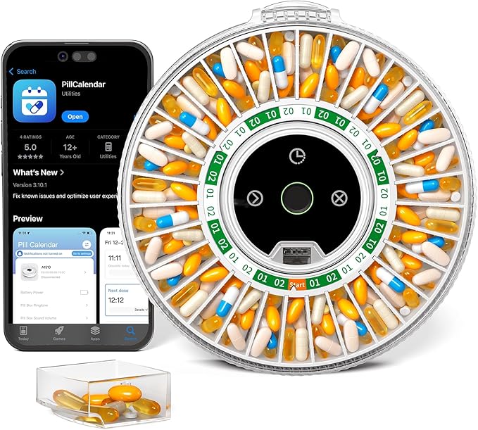Betife Automatic Pill Dispenser for Elderly with Alarm – 31-Slots | Senior-Friendly,App Support,Fingerprint Unlock, Child-Proof,Bluetooth-Enabled