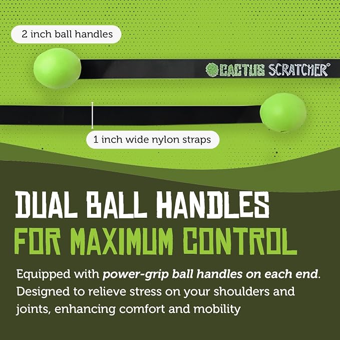 Original Back Scratcher - 2-Sided Back Scratching Tool for Hard-to-Reach Area, Durable 45" Strap with Ball Handles for Towel Like Operation, Universal Gifts for Men and Women, Green