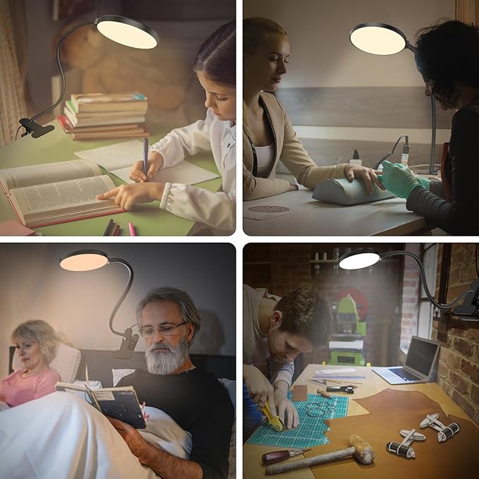 Reading Light with Remote, LED Desk Lamp Clip on [1H Timer & Nightlight] RA>95 Dimmable Flexible Gooseneck, Reading Lamp with Clamp for Table - 3.5'' (Adapter Included)