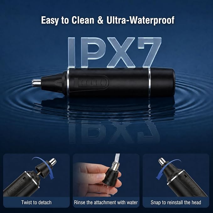 Nose Hair Trimmer for Men,Rechargeable 3-in-1 Professional Painless Eyebrow & Facial Hair Trimmer for Men Women,Multifunctional Trimmer with IPX7 Waterproof,Powerful Motor and Dual-Edge Blades