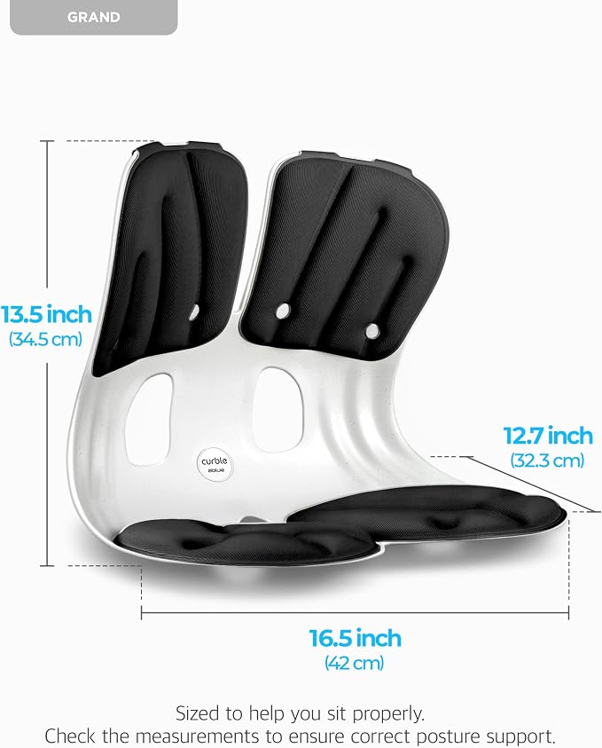 curble Grand– Extra Wide Ergonomic Seat Support, Sit Straighter Without Effort, Passive Posture Trainer for Office, Home & Car (Black)