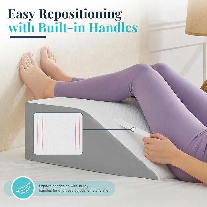 Yojoker Leg Elevation Pillow Blood Circulation, Memory Foam Wedge Pillow for Legs Swelling, Leg Elevation Pillows for After Surgery, Knee Wedge Pillow for Sleeping Back Hip Ankles Relief White/Grey